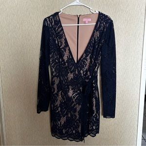 Lilly Pulitzer Tiki Wrap Romper Long Sleeve Navy Blue Lace Size Small